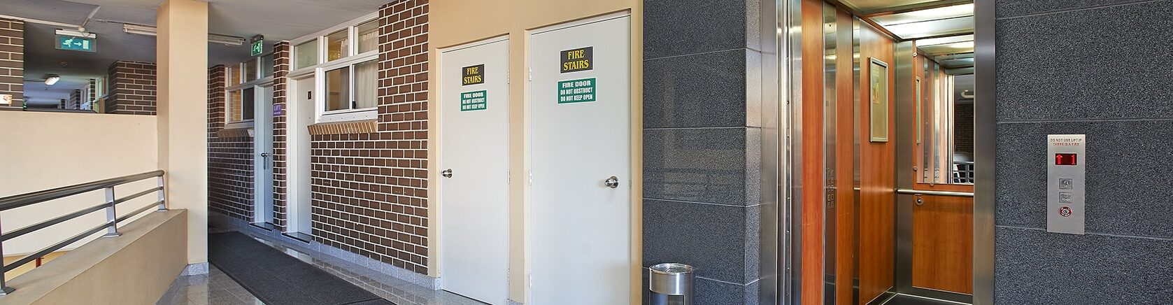 Maintained fire exits and an elevator